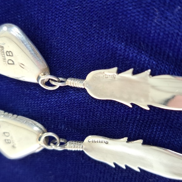 Vintage Native American Mother of Pearl Sterling Silver Feather Earrings - Picture 8 of 13
